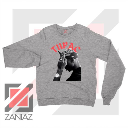 Tupac Middle Fingers Graphic Sport Grey Sweatshirt