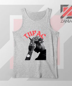 Tupac Middle Fingers Graphic Sport Grey Tank Top