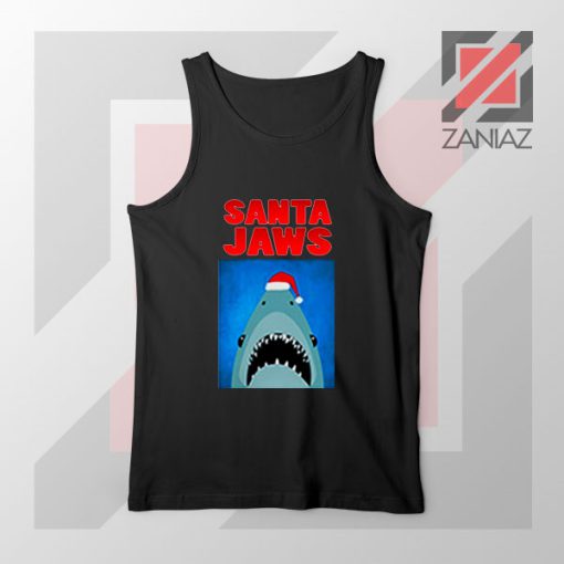 Father Christmas Jaws Parody Black Tank Top