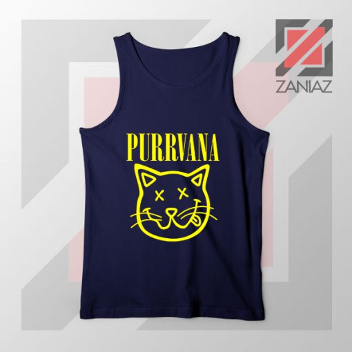 Funny Cat Parody Purrvana Navy Tank Top