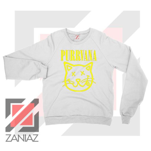 Funny Cat Parody Purrvana White Sweater