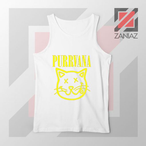 Funny Cat Parody Purrvana White Tank Top