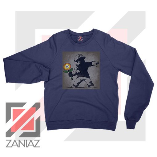 Banksy Flower Street Art Navy Blue Sweatshirt