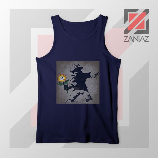 Banksy Flower Street Art Navy Blue Tank Top