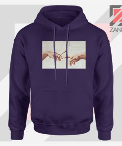 God Giving to Adam Design Navy Blue Hoodie