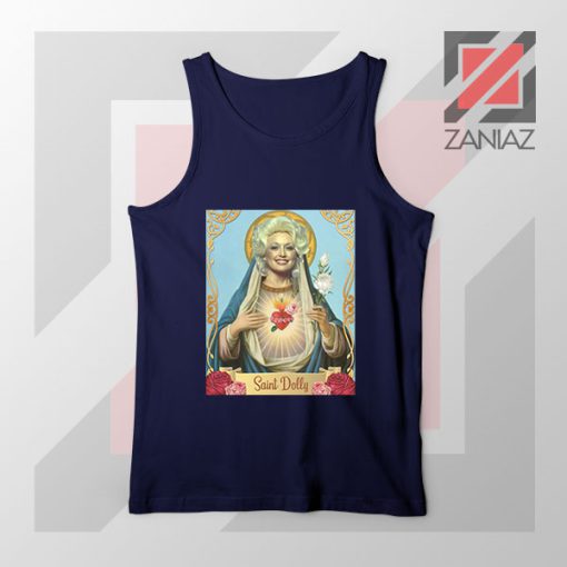 Saint Dolly Parton Graphic Navy Blue Tank Top