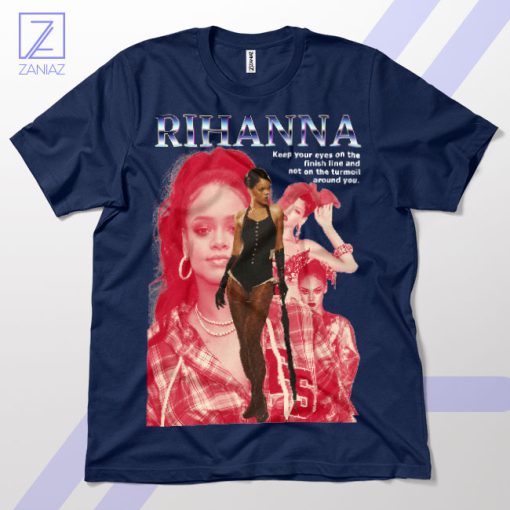Rihanna Inspiration Eyes on the Finish Line Navy T-Shirt