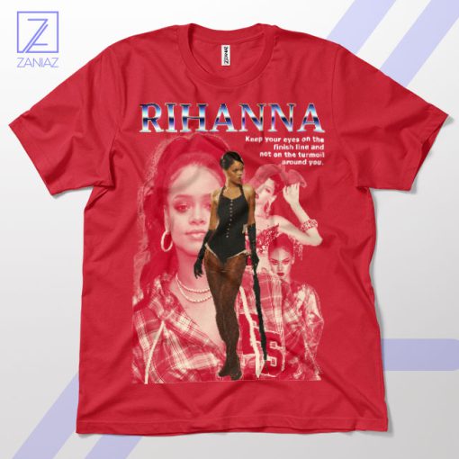 Rihanna Inspiration Eyes on the Finish Line Red T-Shirt
